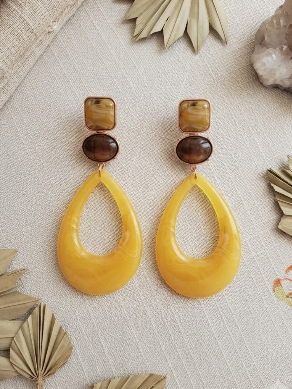 Yellow Teardrop Dangle Earrings by